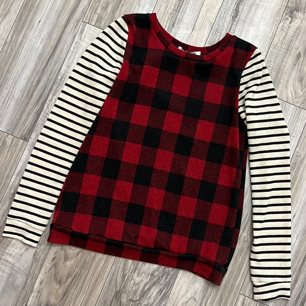 Plaid and striped sweater